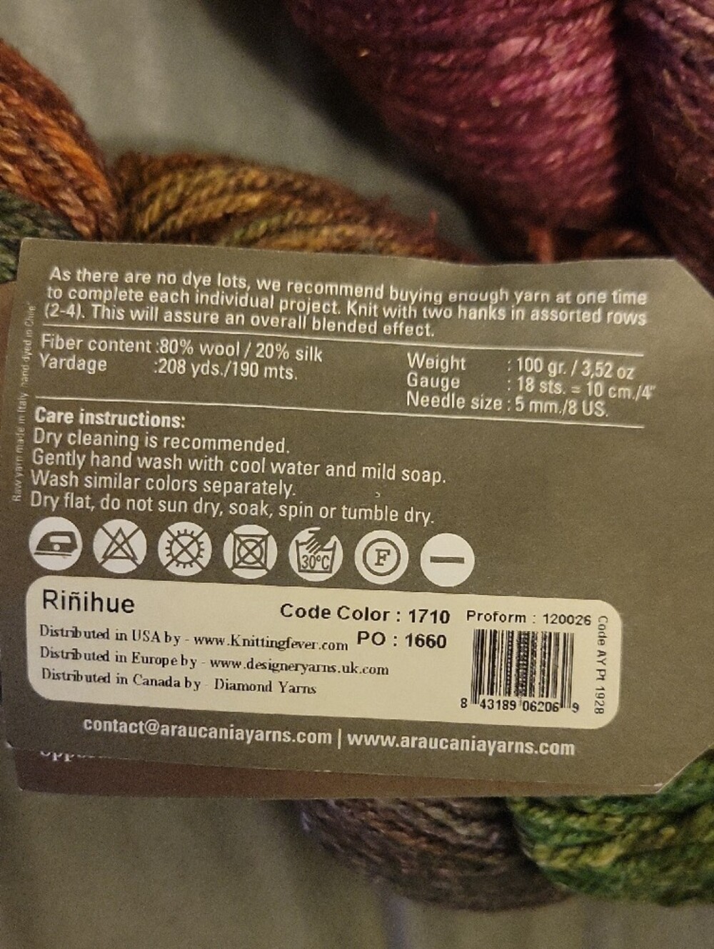 Multicolor Hand-Dyed Yarn Skein - Green, Purple, Orange, Brown - Picture 3 of 4